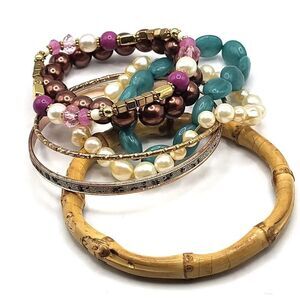 Lot of 7 Bangle Bracelets Imitation Pearl Bamboo etc